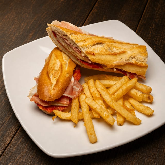 Bocata De Jamón, Queso Y Chorizo.